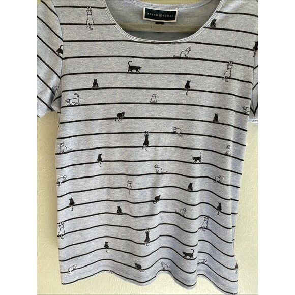 Cat Lady T Shirt All Over Print 90s Blue Striped Animals Novelty Sz medium - Picture 5 of 8